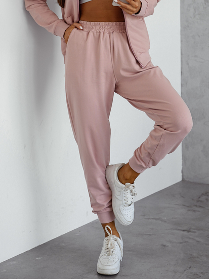 Дамски двуцветен спортен комплект с качулка пудров Bolf 821110