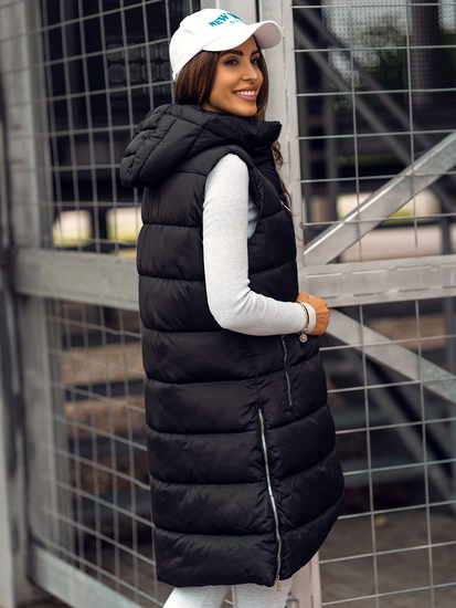 Черен дълъг капитониран дамски елек Bolf 81261B