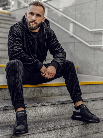 Черен мъжки плюшен анцуг Bolf 3B113A