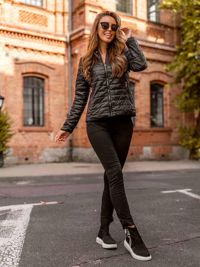 Черно дамско капитонирано преходно яке без качулка Bolf 7013