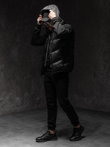 Черен мъжки елек с качулка Bolf 2908A1