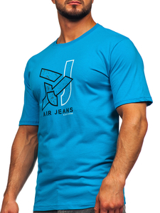 Мъжка памучна тениска в цвят тюркоаз Bolf 14769