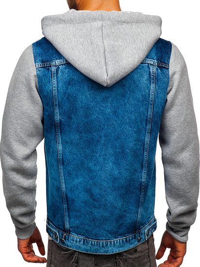 Тъмносиньо мъжко дънково яке с качулка Bolf 211902