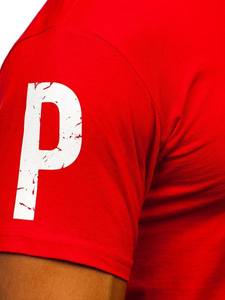 Червена памучна мъжка тениска с принт Bolf 1180