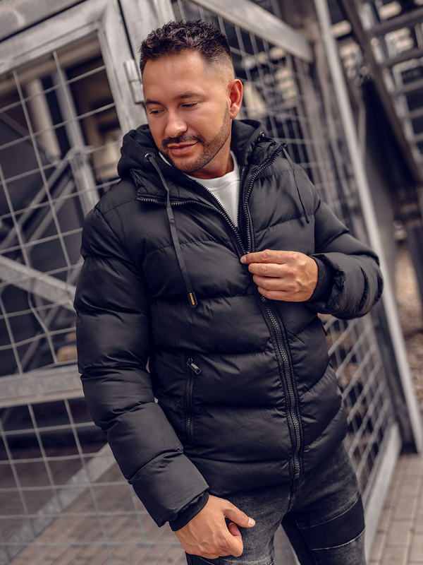 Черно капитонирано зимно мъжко яке Bolf 7325A