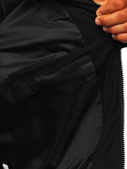 Черно ватирано мъжко зимно яке с щампа Bolf 31M5029