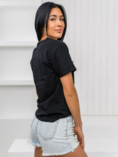 Черна дамска тениска с апликация Bolf 97T2111