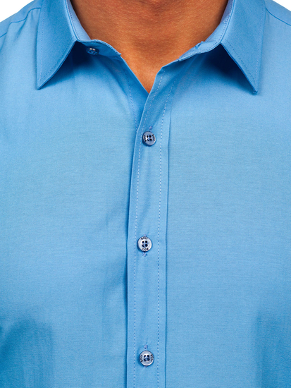 Светлосиня елегантна мъжка риза с дълъг ръкав Bolf 1703