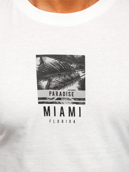 Бяла памучна мъжка тениска с щампа Bolf MPO3500