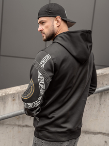 Черен мъжки суитшърт с качулка и щампа  Bolf 8B999A