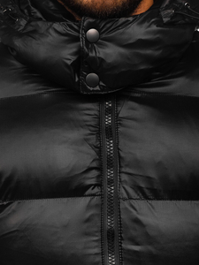 Черно дълго ватирано мъжко зимно яке Bolf 9971