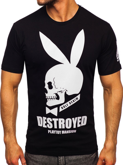 Черна мъжка тениска с принт Bolf 192368