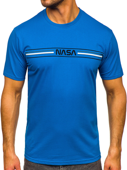 Памучна мъжка тениска с щампа небесно-син цвят Bolf 5052