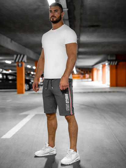 Къси мъжки спортни панталони в антарцит и бяло Bolf Q3884