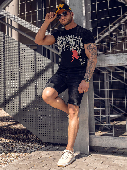 Черна мъжка тениска с принт Bolf MT3026