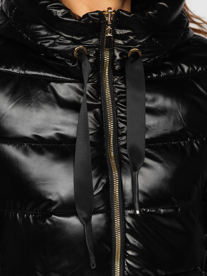 Черно двустранно зимно капитонирано дамско яке с качулка Bolf P6631