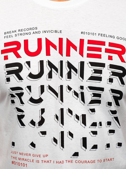 Бяла мъжка тениска с принт Bolf 14336