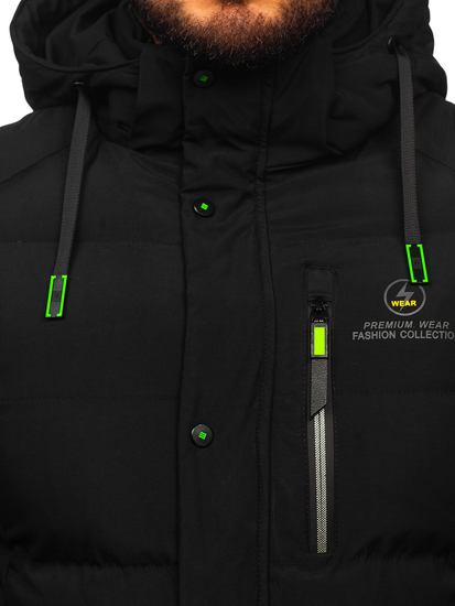 Черно дълго капитонирано мъжко зимно яке Bolf 22M57