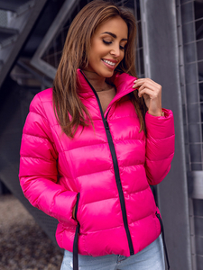 Розово капитонирано дамско зимно яке без качулка Bolf 23061