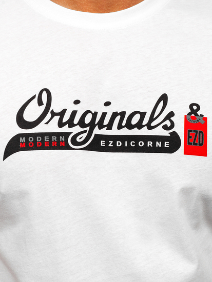 Бяла памучна мъжка тениска с принт  Bolf 14780