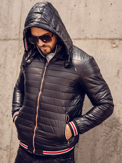 Черно капитонирано преходно мъжко яке Bolf 6191A