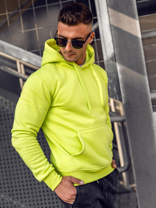 Светлозелена мъжки суитшърт с качулка с джоб тип кенгуру Bolf 2009A