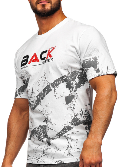 Бяла памучна мъжка тениска с принт Bolf 14766