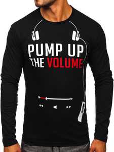 Мъжка тениска с дълъг ръкав с принт черна Bolf 1219