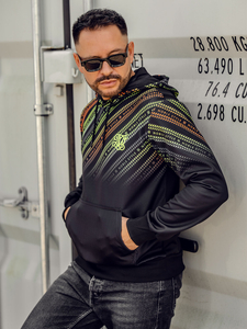 Черен с принт мъжки суитшърт с качулка Bolf HM258