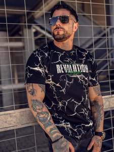 Черна памучна мъжка тениска с принт Bolf 14717A