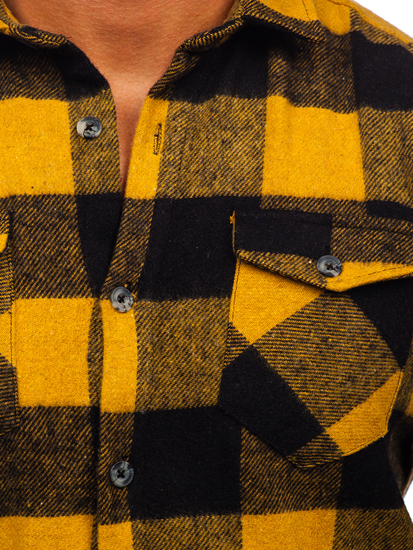 Мъжка бархетна риза с дълъг ръкав в цвят камел Bolf 20723