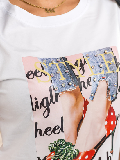 Бяла дамска тениска с щампа Bolf 95T2506