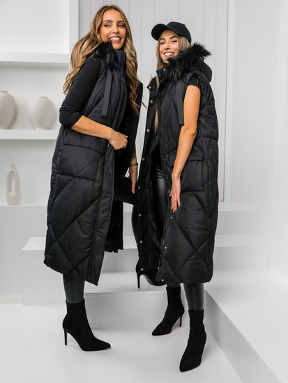 Черен дълъг капитониран дамски елек Bolf 5M3166