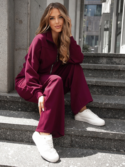 Дамски двуцветен спортен комплект с цип бордо Bolf 821109