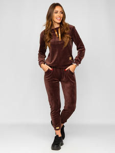 Шоколадов плюшен дамски комплект от две части Bolf 637