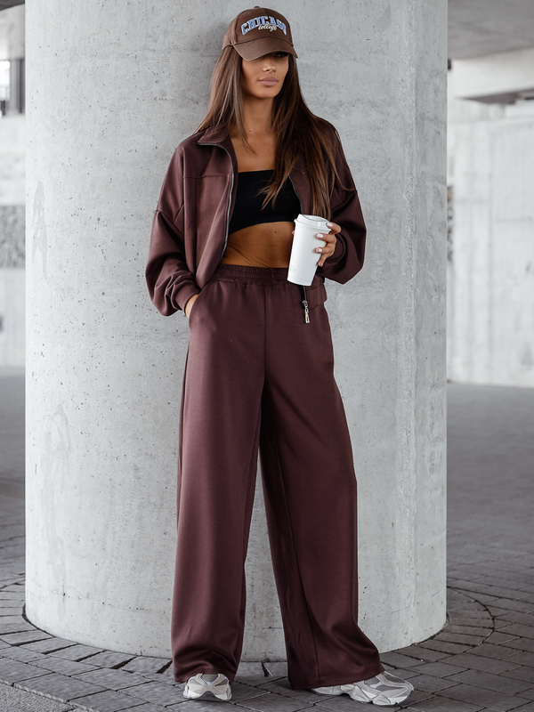 Дамски двуцветен спортен комплект с цип шоколадов Bolf 821109