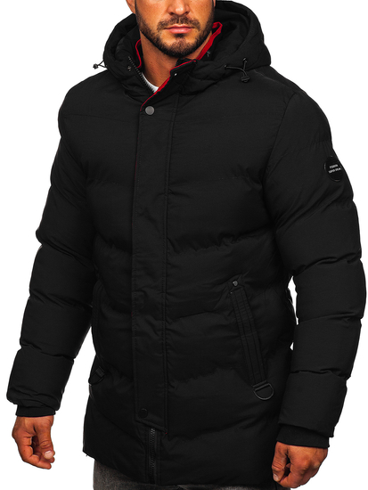 Черно капитонирано мъжко зимно яке тип парка Bolf 7330