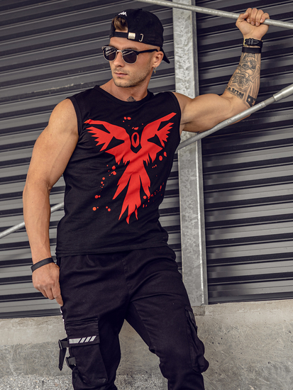 Черна тениска tank top с принт Bolf 14804A