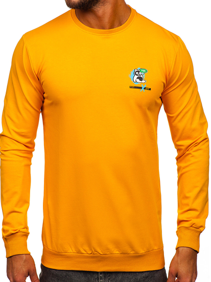 Оранжев мъжки суитшърт без качулка с принт Bolf 8744