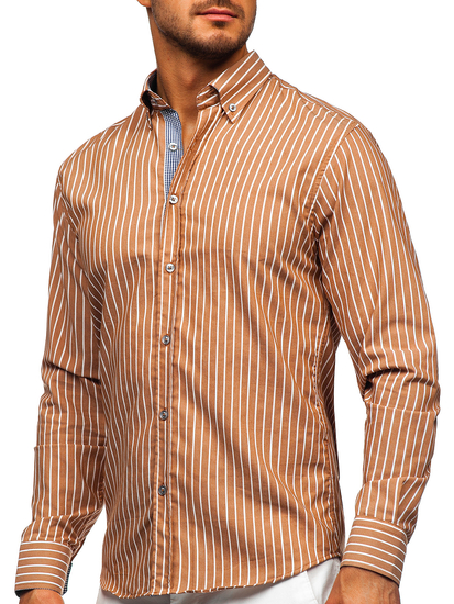 Кафява мъжка на риета риза с дълъг ръкав Bolf 20731