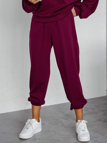 Дамски двуцветен спортен комплект с качулка бордо Bolf 525