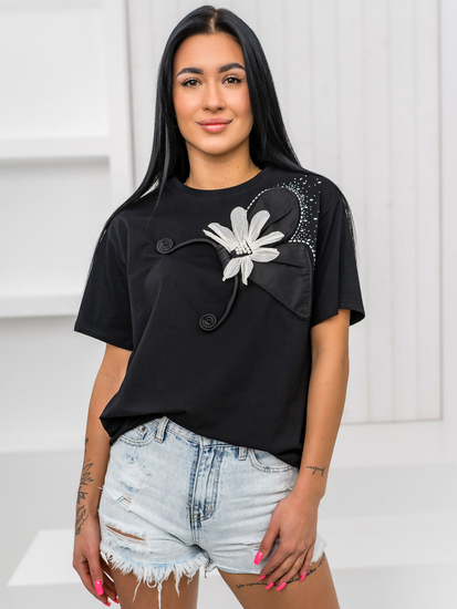 Черна дамска тениска с апликация Bolf 96T633