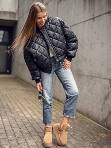 Черно капитонирано дамско бомбър яке Bolf J9089