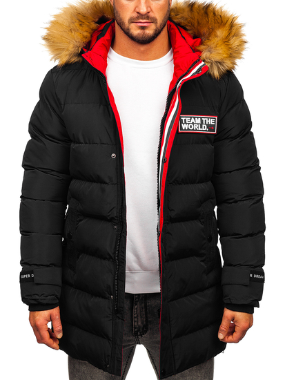 Черно дълго мъжко капитонирано зимно яке Bolf 6477