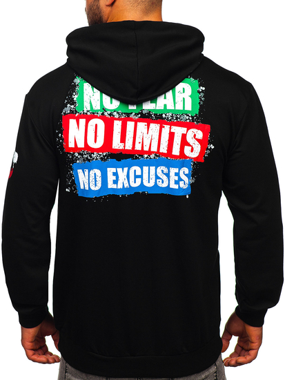 Черен с принт мъжки суитшърт с качулка Bolf 6384