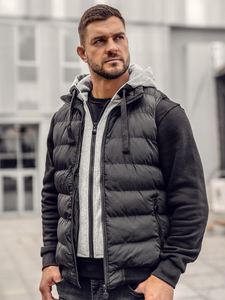 Черен мъжки капитониран елек с качулка Bolf 5M751A