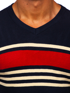 Тъмносин мъжки пуловер с V-образно деколте Bolf S8536