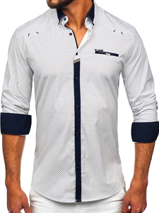 Бяла елегантна мъжка риза с дълъг ръкав Bolf 19603