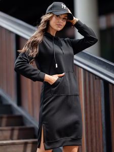 Дамска спортна рокля с качулка черна Bolf 523