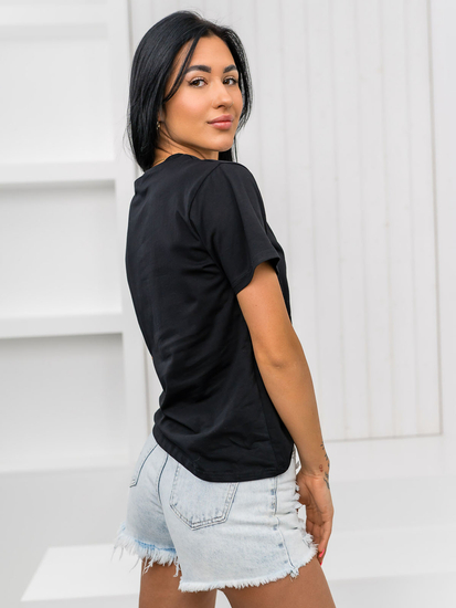 Черна дамска тениска с апликация Bolf 97T2110